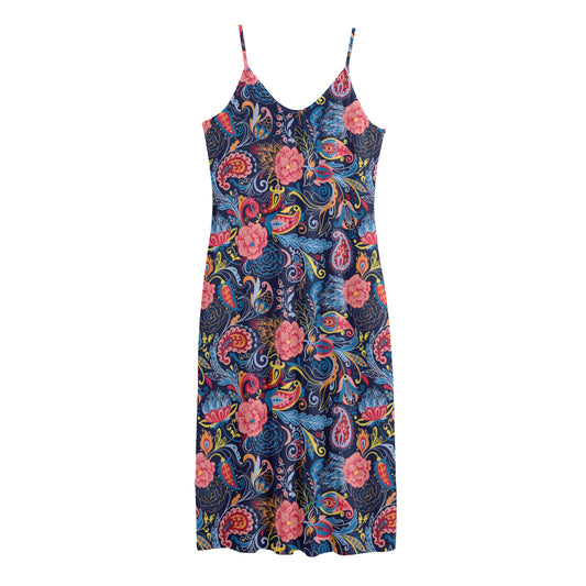 Boho Paisley Pattern Print Jersey Midi Cami Dress