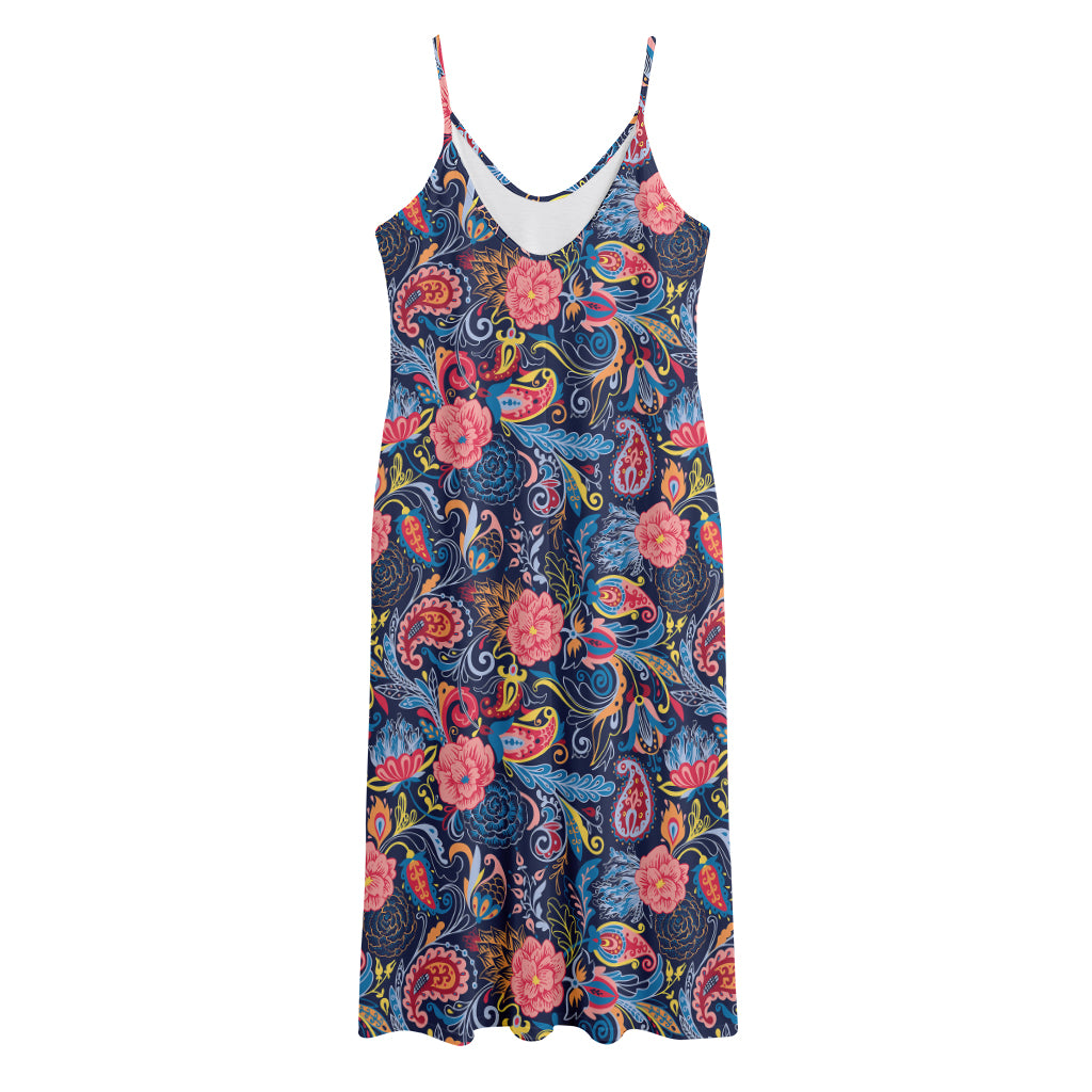 Boho Paisley Pattern Print Jersey Midi Cami Dress