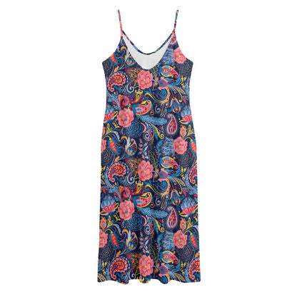 Boho Paisley Pattern Print Jersey Midi Cami Dress