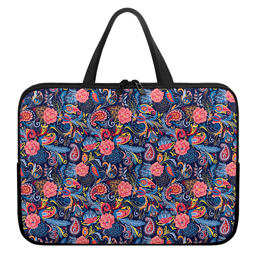Boho Paisley Pattern Print Laptop Sleeve With Handle