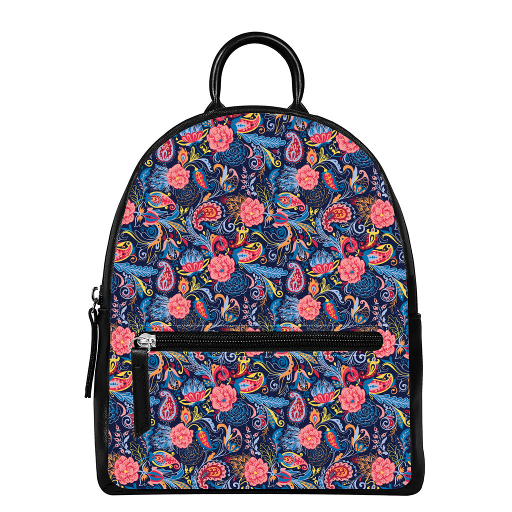 Boho Paisley Pattern Print Leather Backpack