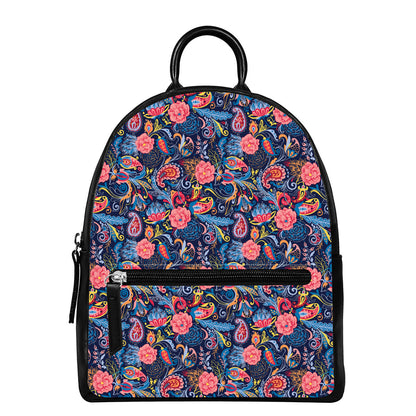 Boho Paisley Pattern Print Leather Backpack