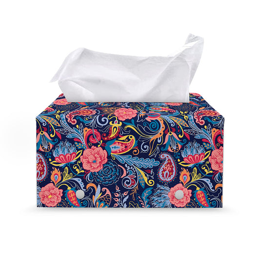 Boho Paisley Pattern Print Leather Tissue Box Cover