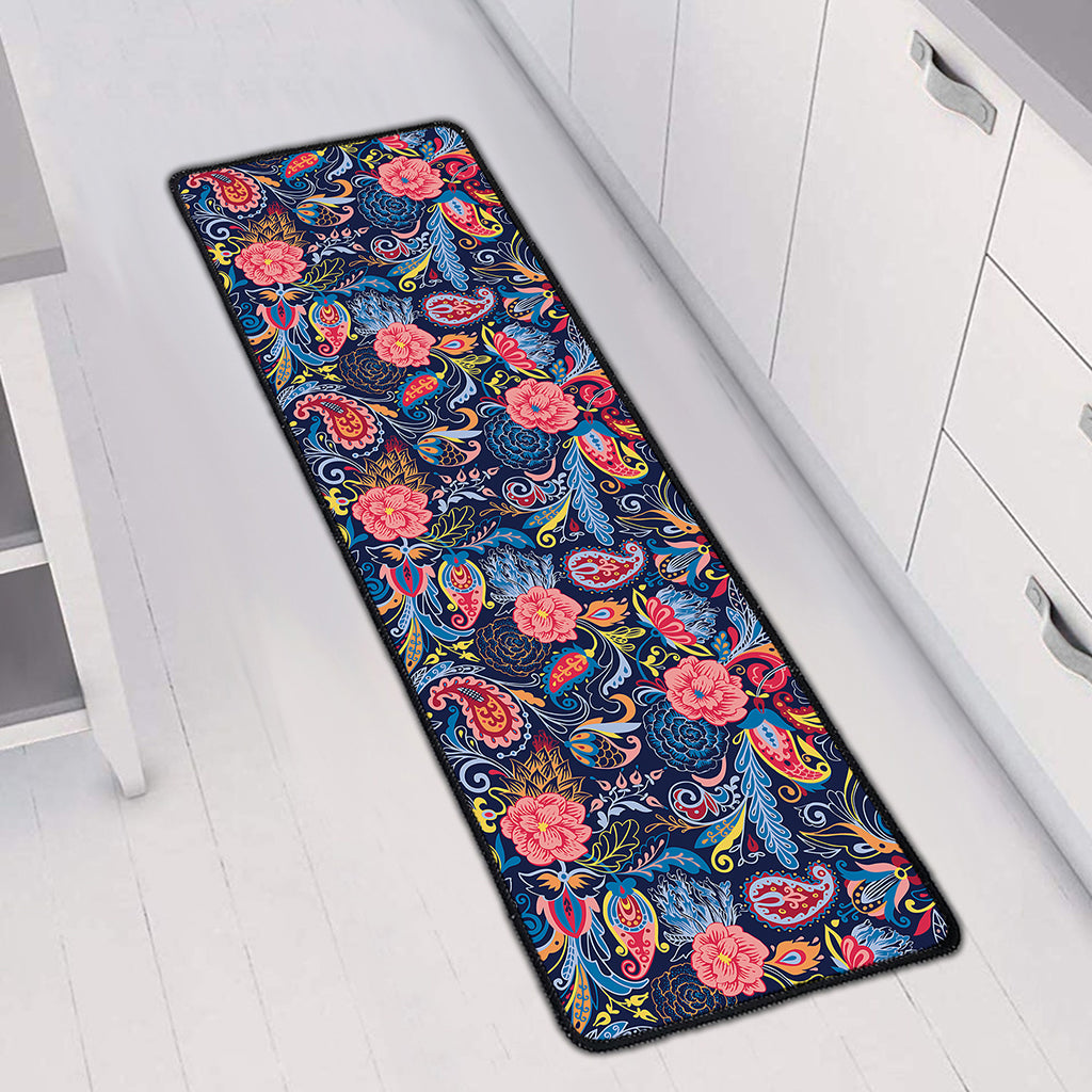 Boho Paisley Pattern Print Long Kitchen Mat