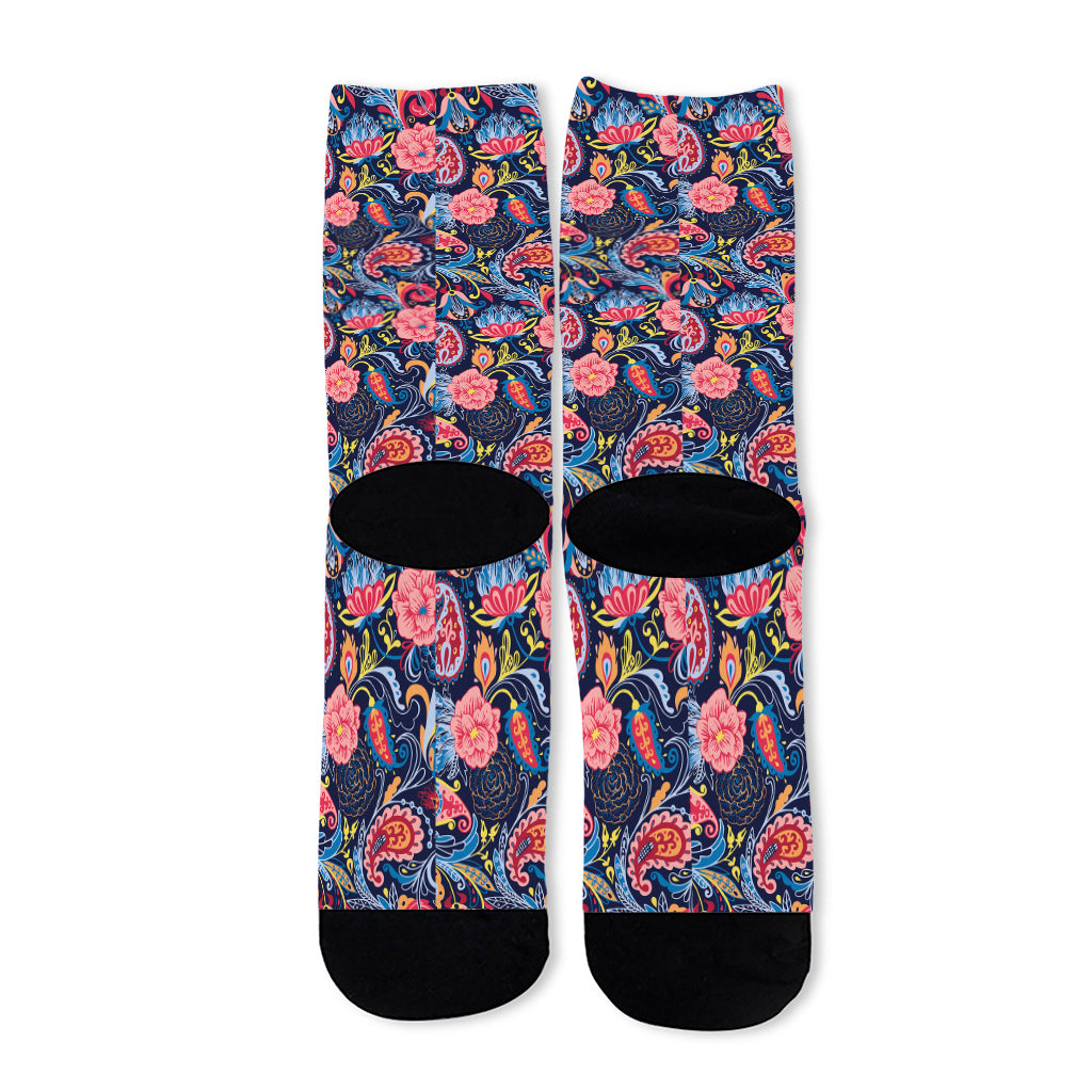 Boho Paisley Pattern Print Long Socks
