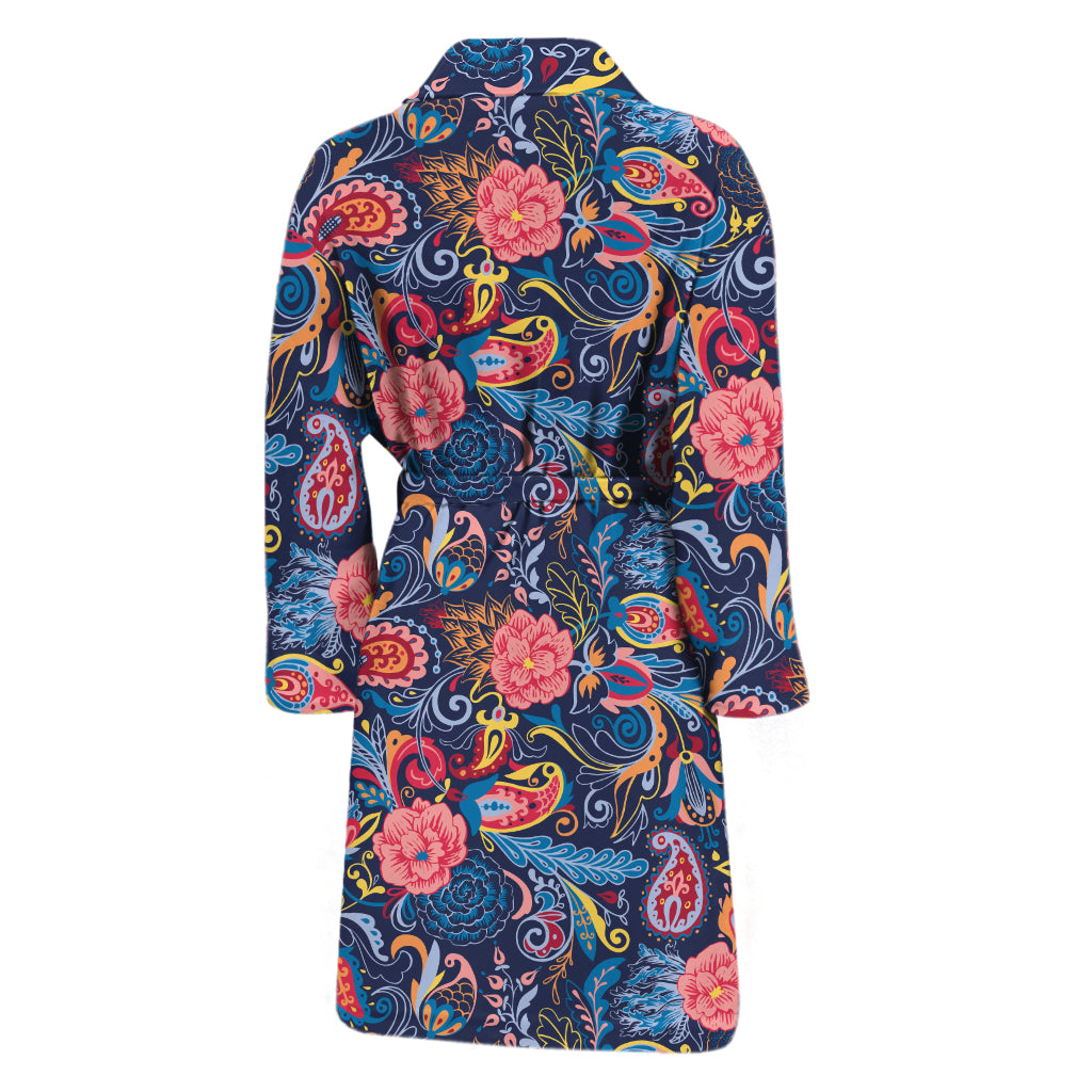 Boho Paisley Pattern Print Men's Bathrobe