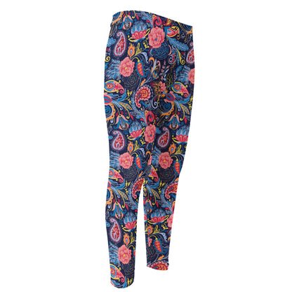 Boho Paisley Pattern Print Men's Compression Pants
