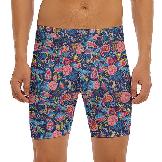 Boho Paisley Pattern Print Men's Long Boxer Briefs