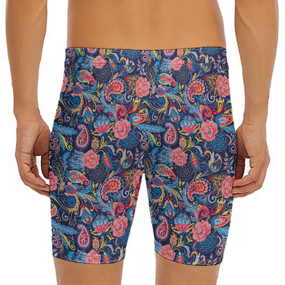 Boho Paisley Pattern Print Men's Long Boxer Briefs