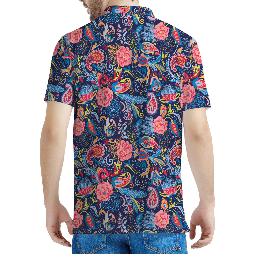 Boho Paisley Pattern Print Men's Polo Shirt