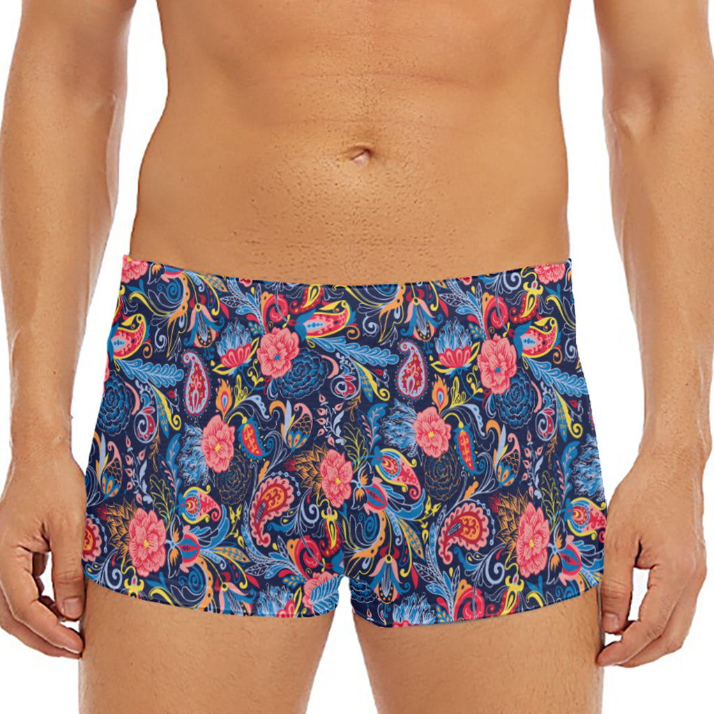 Boho Paisley Pattern Print Men's Short Boxer Briefs