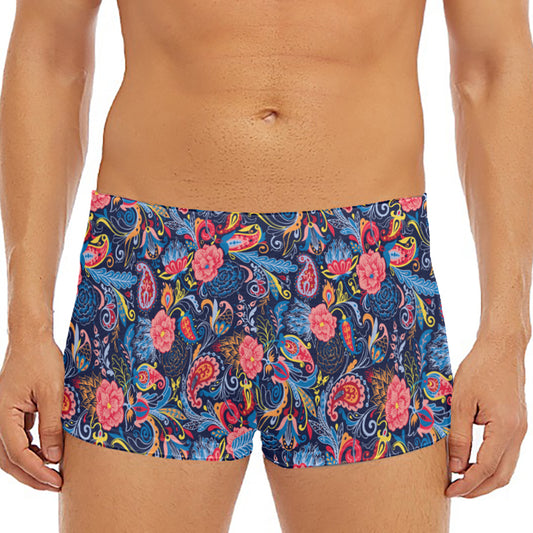 Boho Paisley Pattern Print Men's Short Boxer Briefs