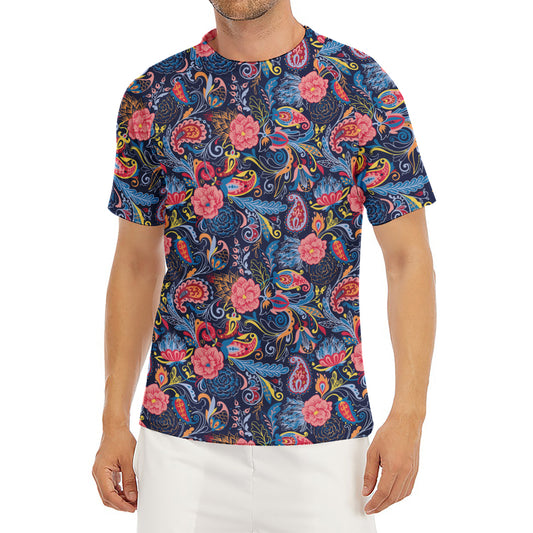 Boho Paisley Pattern Print Men's Short Sleeve Rash Guard