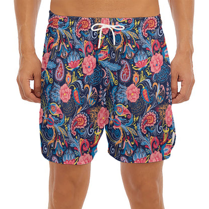 Boho Paisley Pattern Print Men's Split Running Shorts