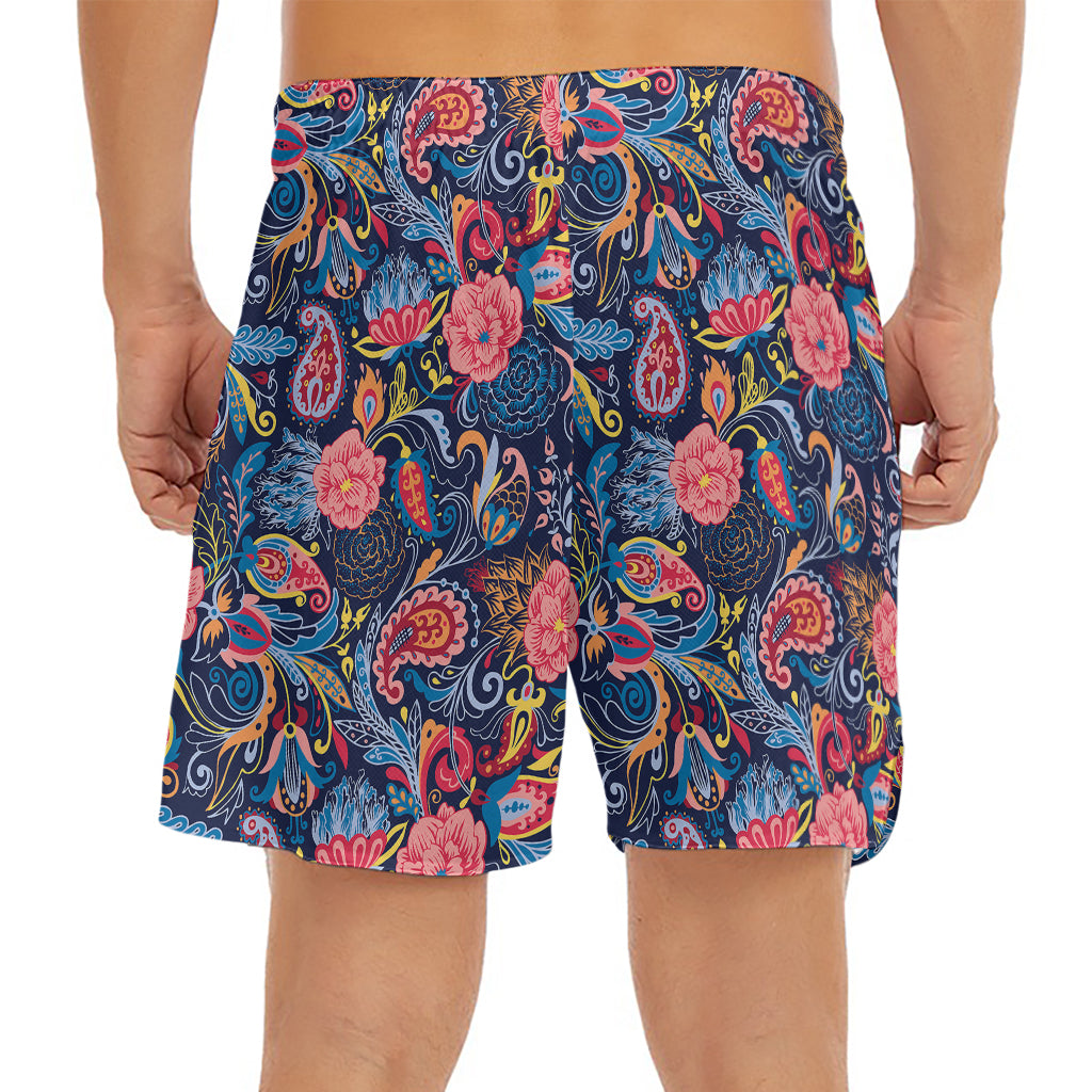 Boho Paisley Pattern Print Men's Split Running Shorts