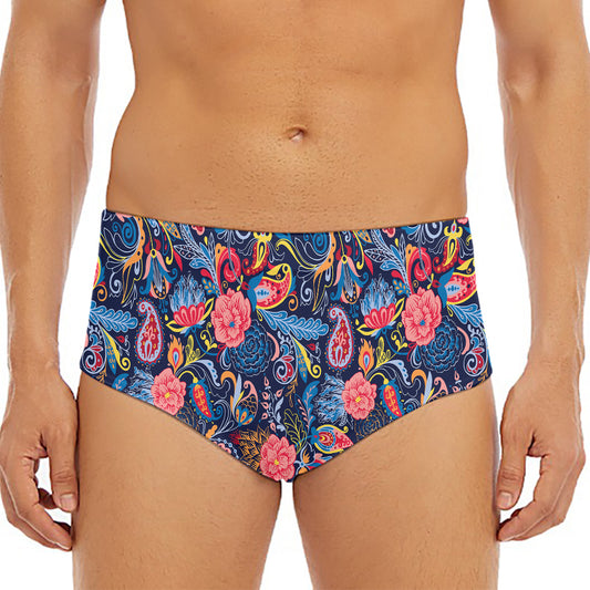Boho Paisley Pattern Print Men's Triangle Swim Briefs