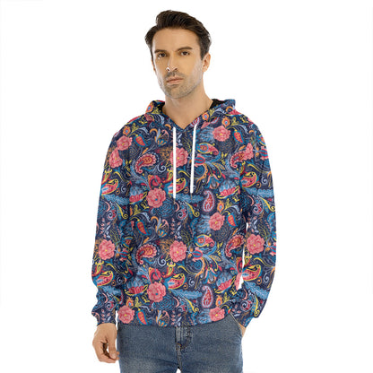 Boho Paisley Pattern Print Men's Velvet Pullover Hoodie