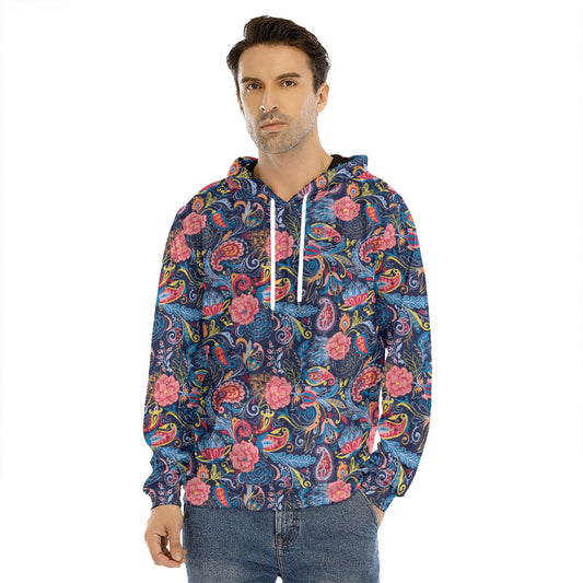 Boho Paisley Pattern Print Men's Velvet Pullover Hoodie