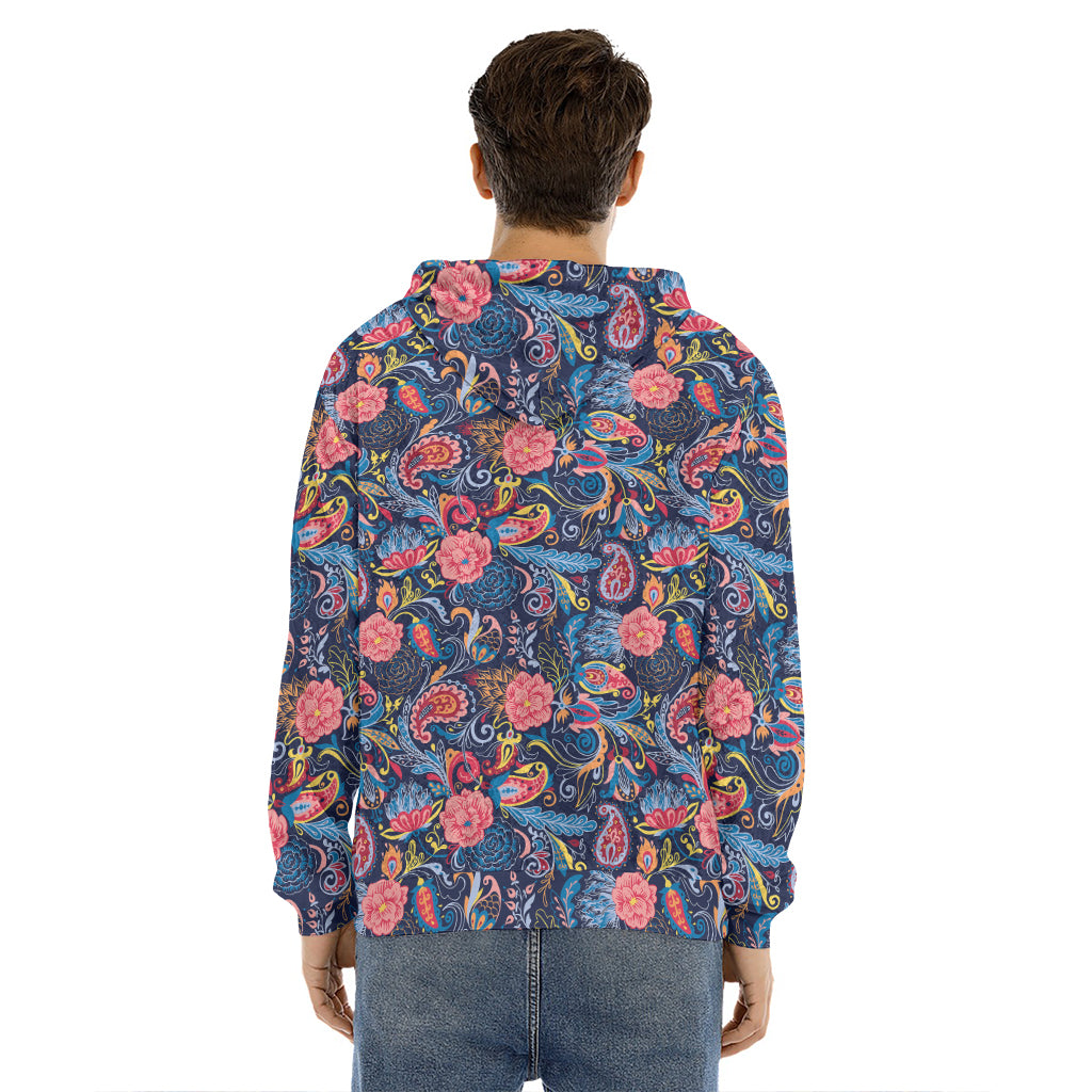Boho Paisley Pattern Print Men's Velvet Pullover Hoodie