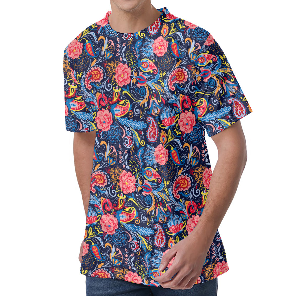 Boho Paisley Pattern Print Men's Velvet T-Shirt