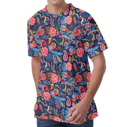 Boho Paisley Pattern Print Men's Velvet T-Shirt