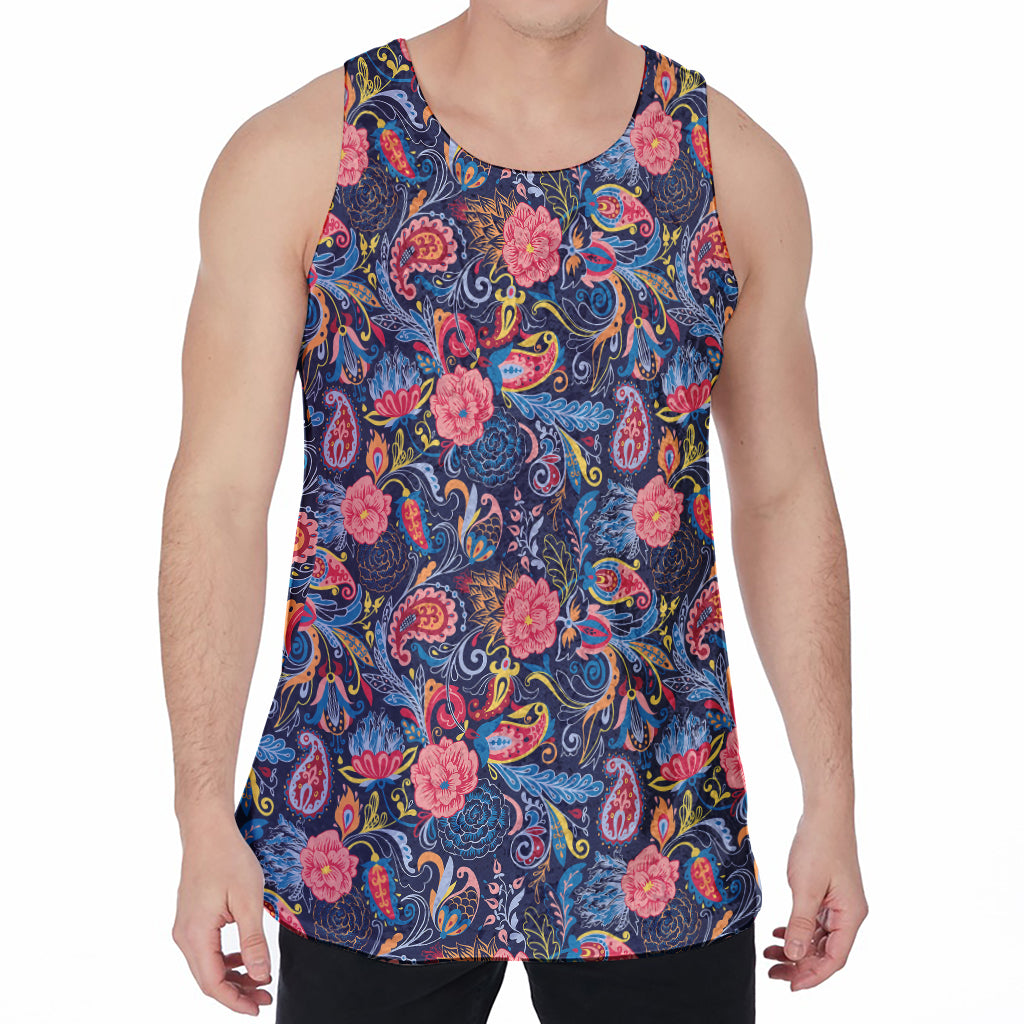 Boho Paisley Pattern Print Men's Velvet Tank Top