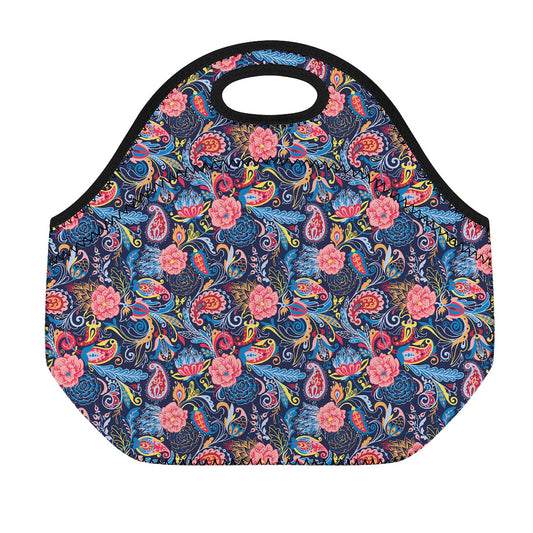 Boho Paisley Pattern Print Neoprene Lunch Bag