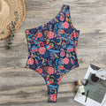 Boho Paisley Pattern Print One Shoulder Bodysuit