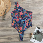 Boho Paisley Pattern Print One Shoulder Bodysuit