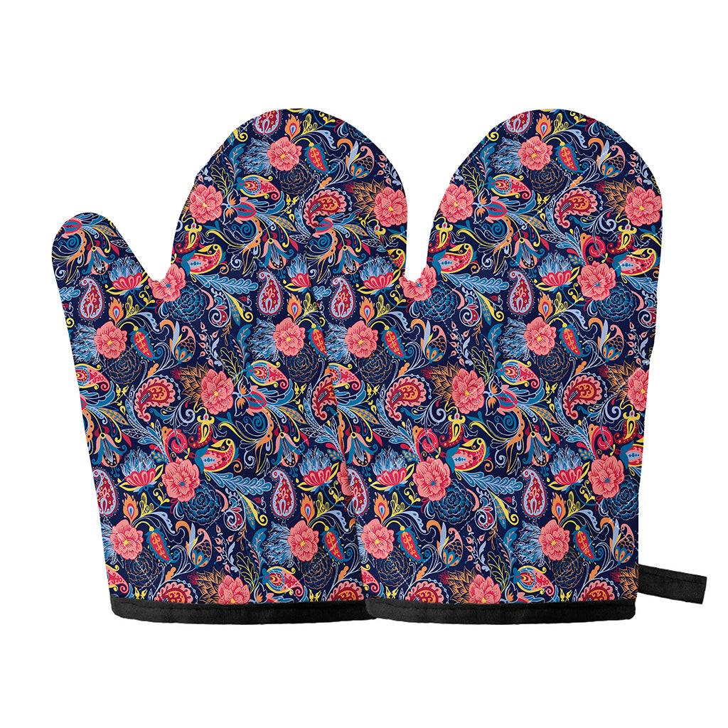 Boho Paisley Pattern Print Oven Mitts