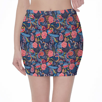 Boho Paisley Pattern Print Pencil Mini Skirt