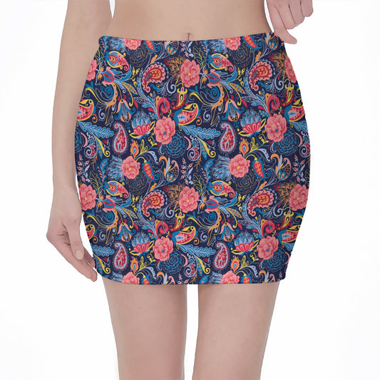 Boho Paisley Pattern Print Pencil Mini Skirt