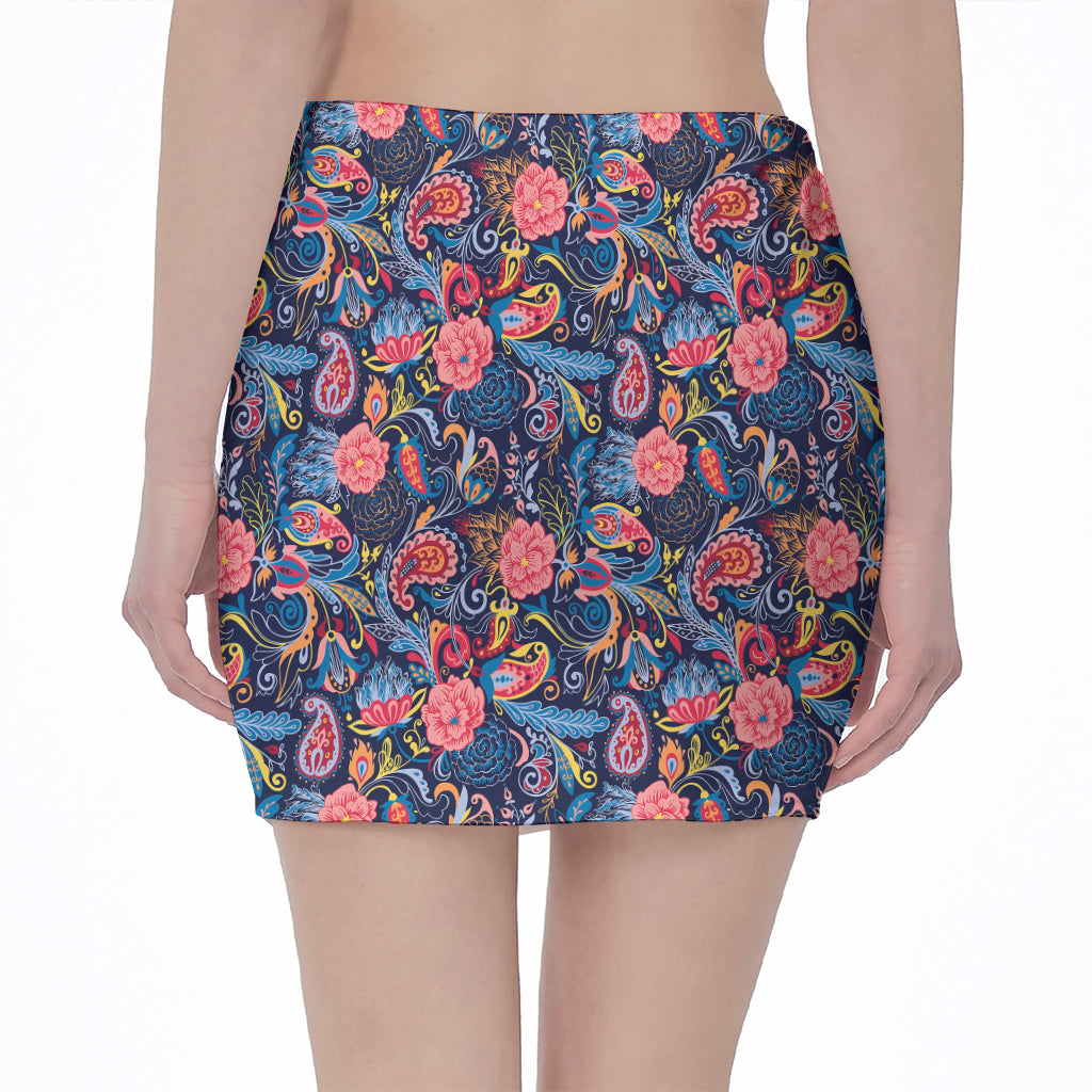 Boho Paisley Pattern Print Pencil Mini Skirt