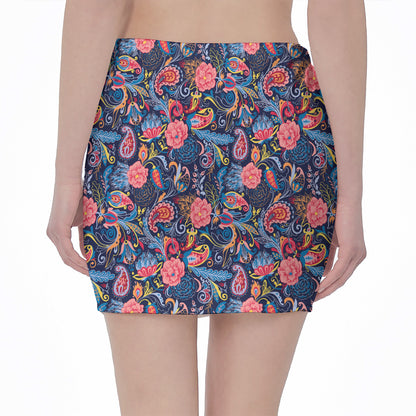 Boho Paisley Pattern Print Pencil Mini Skirt