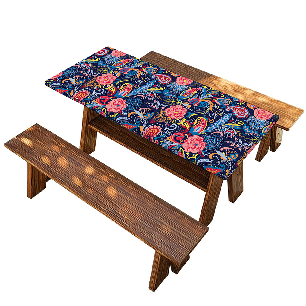 Boho Paisley Pattern Print Picnic Table Cover