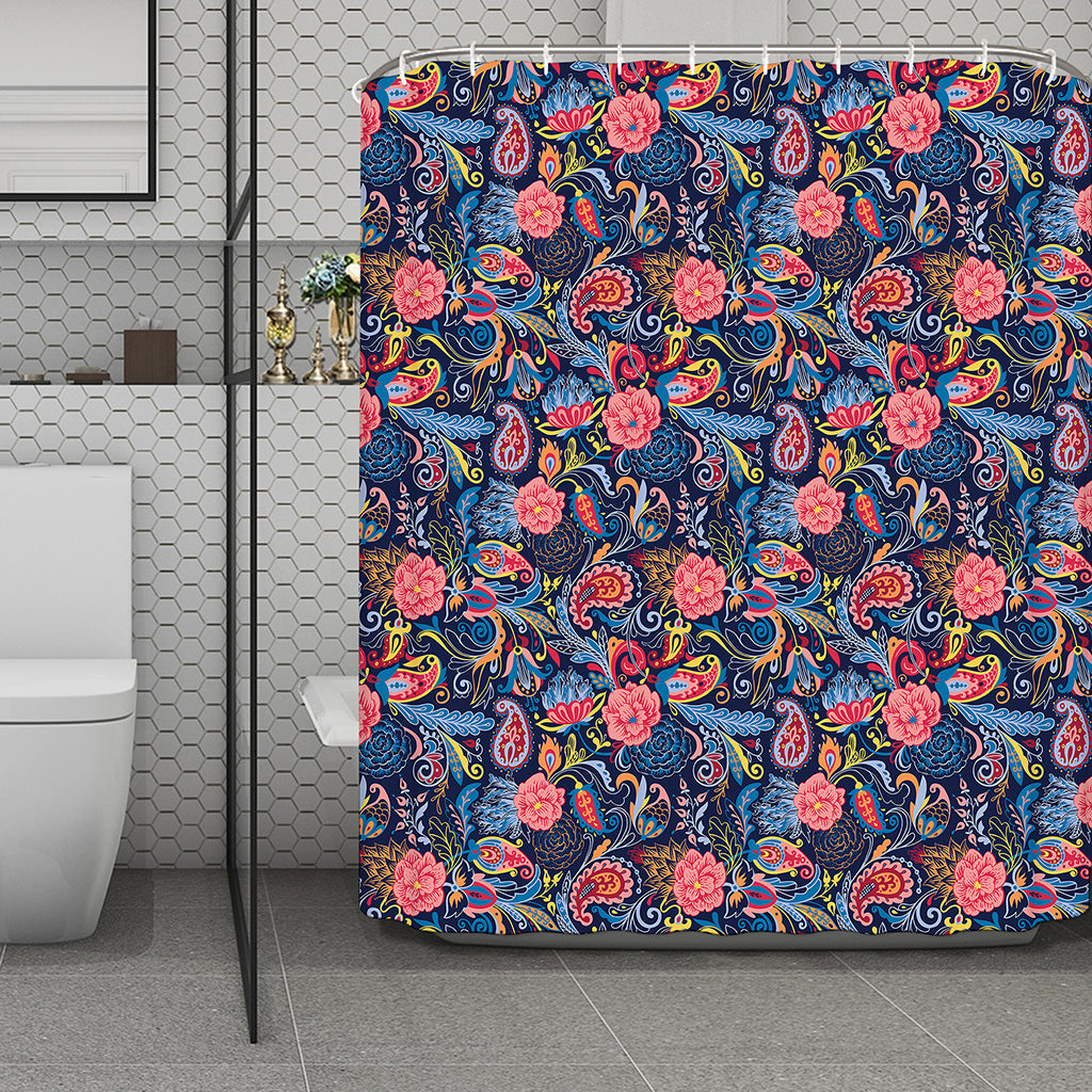 Boho Paisley Pattern Print Polyester Shower Curtain