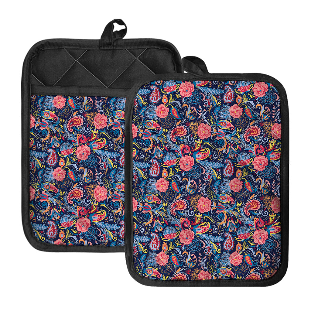 Boho Paisley Pattern Print Pot Holders With Pocket