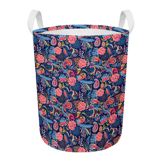 Boho Paisley Pattern Print Round Laundry Basket