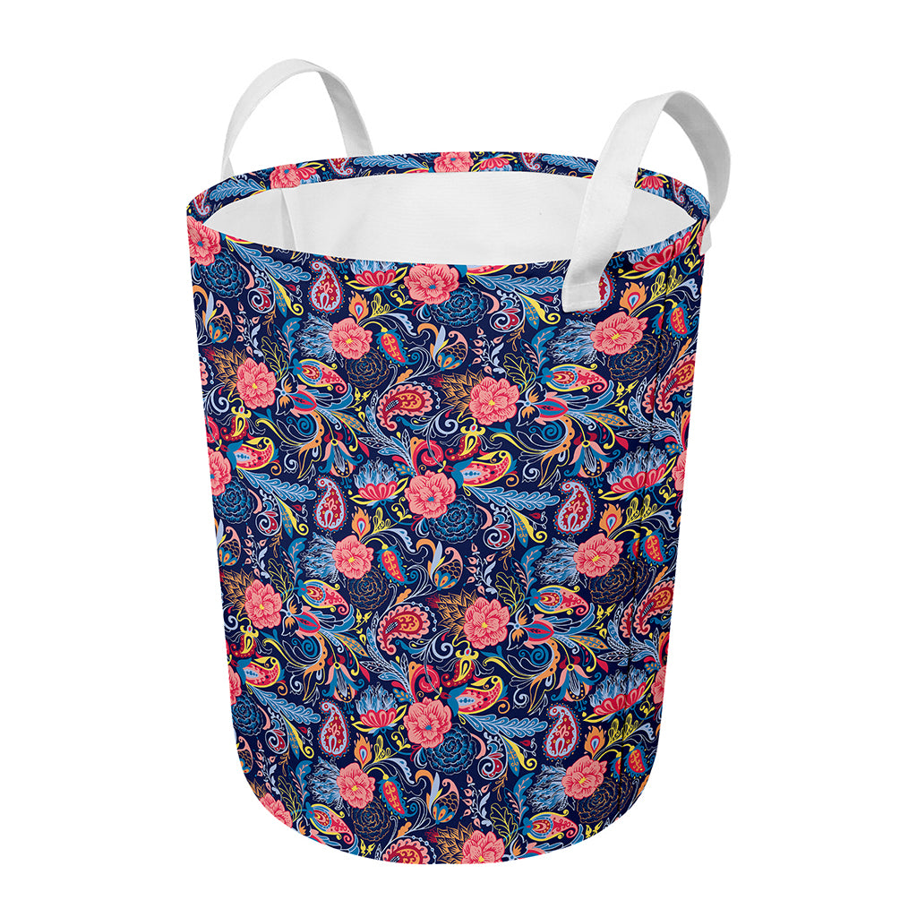 Boho Paisley Pattern Print Round Laundry Basket