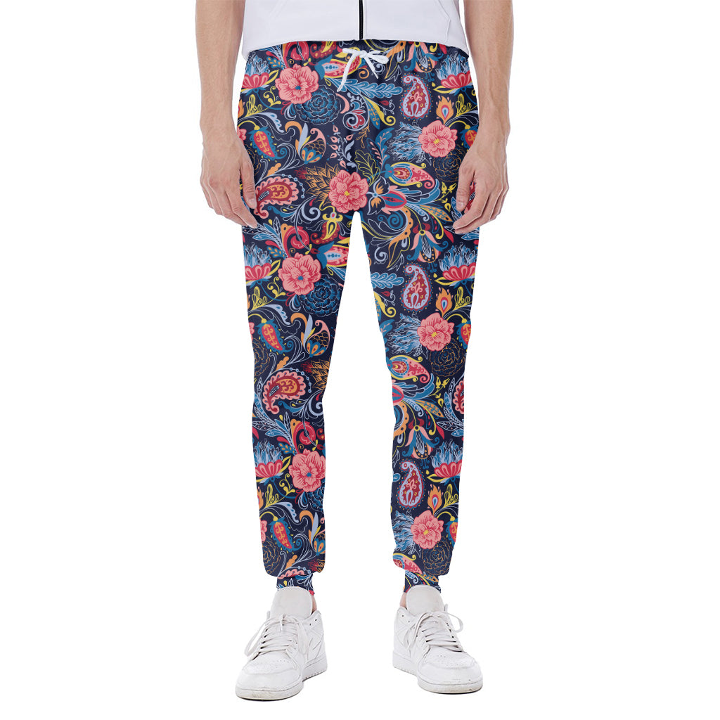 Boho Paisley Pattern Print Scuba Joggers