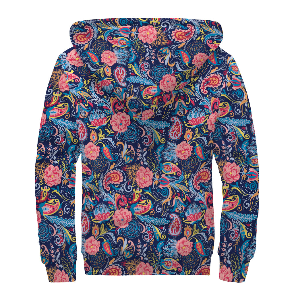 Boho Paisley Pattern Print Sherpa Lined Zip Up Hoodie