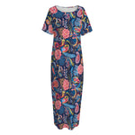 Boho Paisley Pattern Print Short Sleeve Long Nightdress