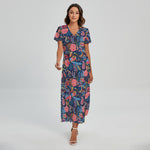 Boho Paisley Pattern Print Short Sleeve Maxi Dress