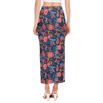 Boho Paisley Pattern Print Side Slit Maxi Skirt