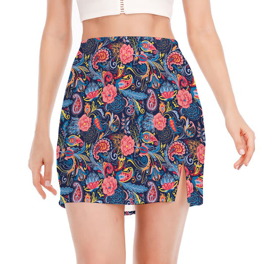 Boho Paisley Pattern Print Side Slit Mini Skirt