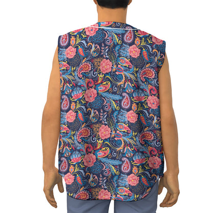 Boho Paisley Pattern Print Sleeveless Baseball Jersey