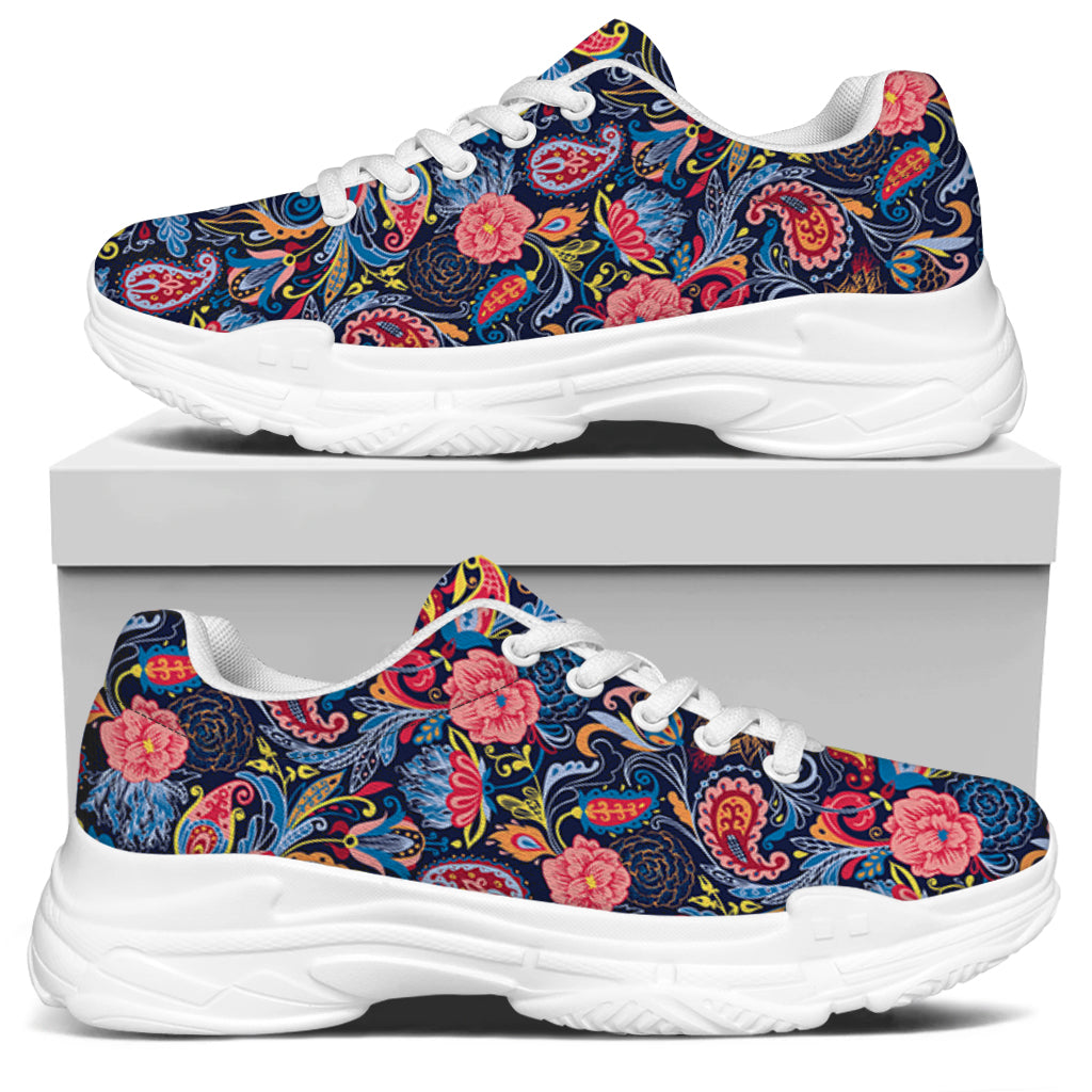 Boho Paisley Pattern Print White Chunky Shoes