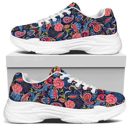 Boho Paisley Pattern Print White Chunky Shoes