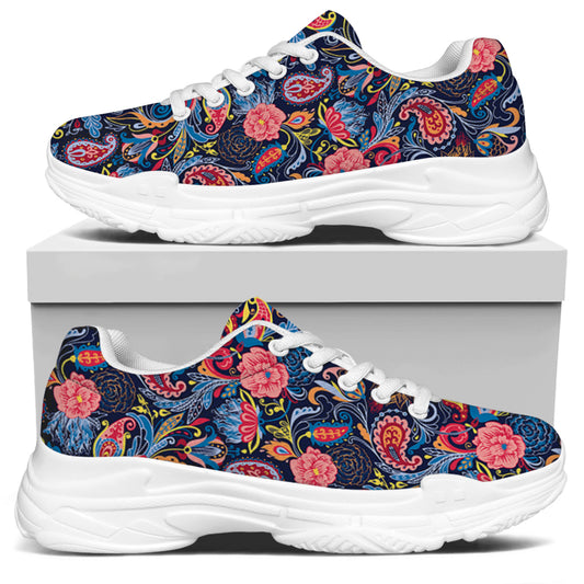 Boho Paisley Pattern Print White Chunky Shoes