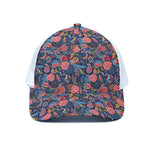 Boho Paisley Pattern Print White Mesh Trucker Cap